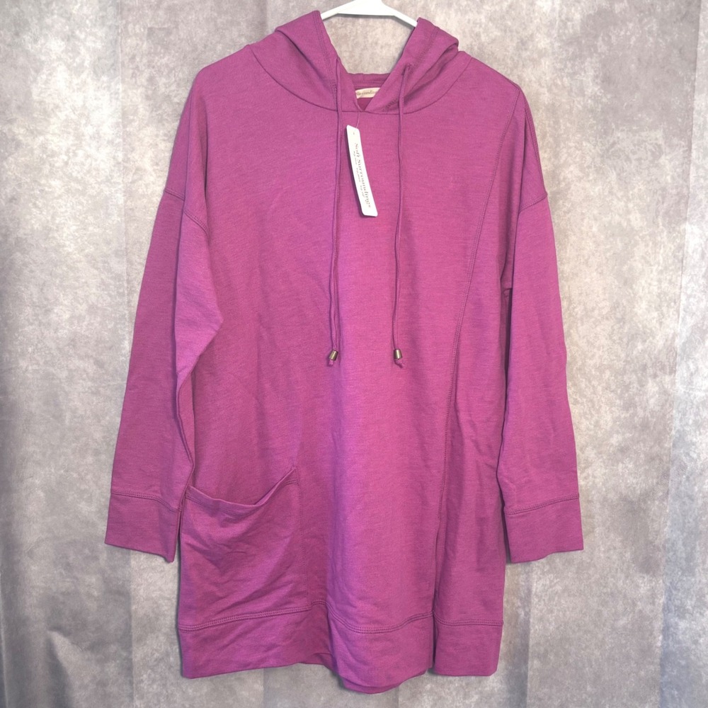 NWT $80 Soft Surroundings Soho Boho Hoodie Tunic Women Size M Royal Fuchsia
